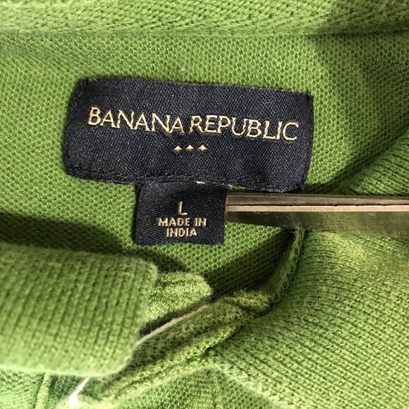 Banana Republic Shirt Mens Large Green Stripped Polo Solid Embroidered Logo - Picture 5 of 9